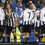 Hatem Ben Arfa being congratulate by his Newcastle team mates Hatem Ben Arfa being congratulate by his Newcastle team mates