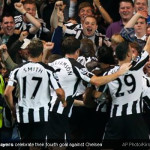 Newcastle players celebrating their fourth goal against Chelsea Newcastle players celebrating their fourth goal against Chelsea