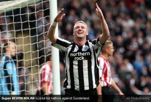 Super Kevin Nolan celebrates his hattrick for Newcastle United against Sunderland