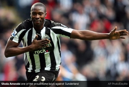 Shola Ameobi - Home ground proud Geordie boy who scores for Newcastle United against Sunderland