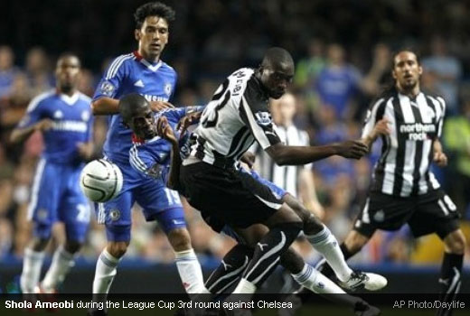 Shola Ameobi during the Carling Cup 3rd Round match against Chelsea