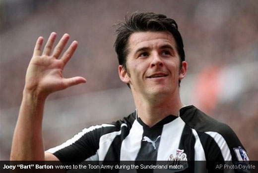 Joey “Bart” Barton waves to the Toon Army during the Sunderland match