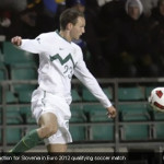 Tim Matavz in action for Slovenia in Euro 2012 qualifying soccer match