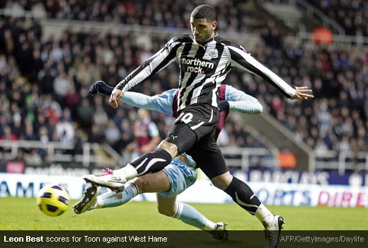 Leon Best scores for Newcastle United against West Ham United