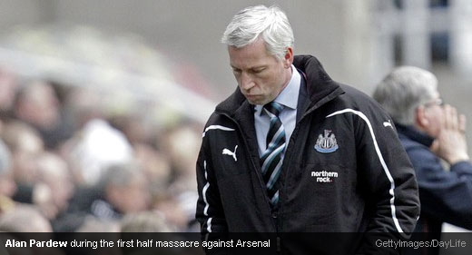Alan Pardew during the first half match against Arsenal