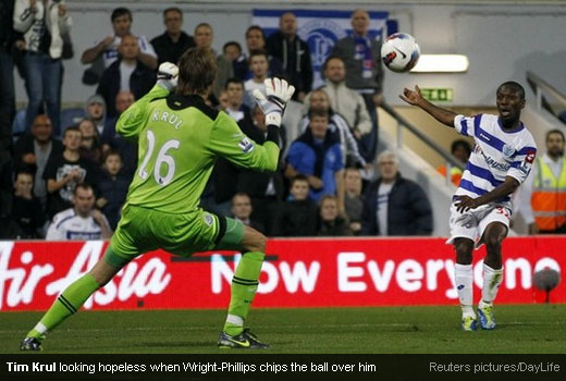 Tim Krul looking hopeless when Wright-Phillips chips the ball over him [Magpies Zone/Reuters/DayLife]