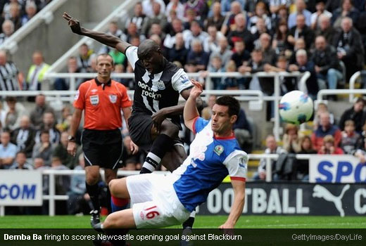 Demba Ba firing to scores Newcastle opening goal against Blackburn [MagpiesZone/GettyImages/Daylife]