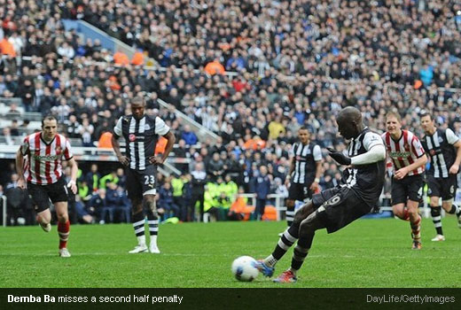 Demba Ba misses a second half penalty