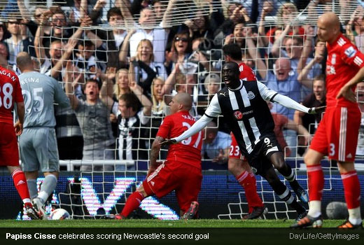 Papiss Cisse celebrates scoring Newcastle's second goal