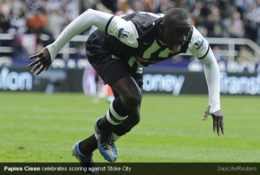 Papiss Cisse celebrates scoring against Stoke City