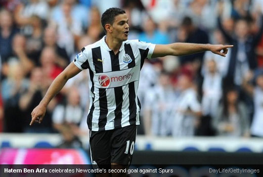 Hatem Ben Arfa celebrates Newcastle's second goal against Spurs