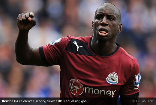 Demba Ba celebrates scoring Newcastle's equalising goal