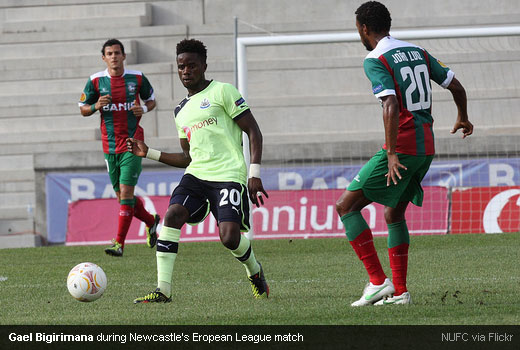 Gael Bigirimana during Newcastle’s Europa League match against C.S Maritimo