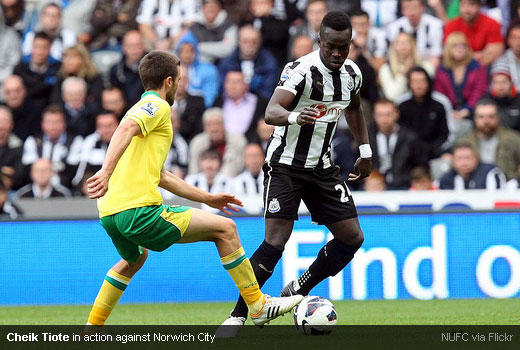 Cheik Tiote in action against Norwich City