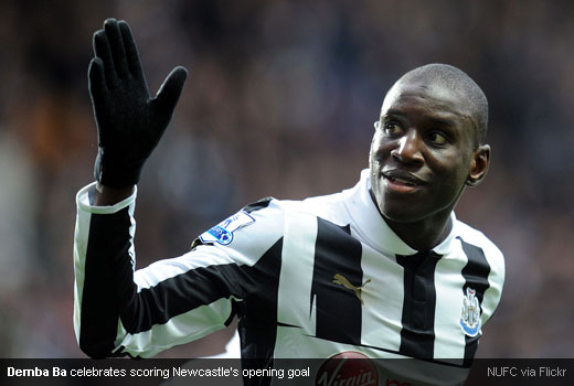 Demba Ba celebrates scoring Newcastle's opening goal
