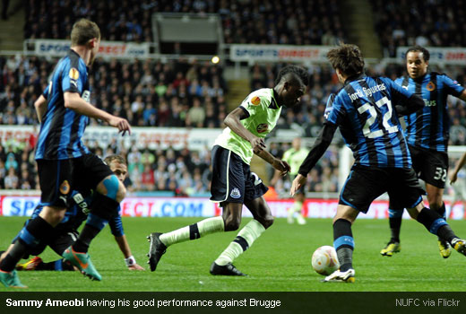 Sammy Ameobi having his good performance against Brugge