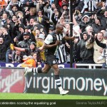 Shola Ameobi celebrates scoring the equalising goal Shola Ameobi celebrates scoring the equalising goal