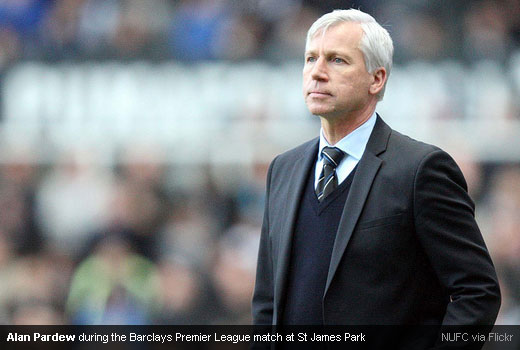 Alan Pardew during the Barclays Premier League match at St James Park Alan Pardew during the Barclays Premier League match at St James Park