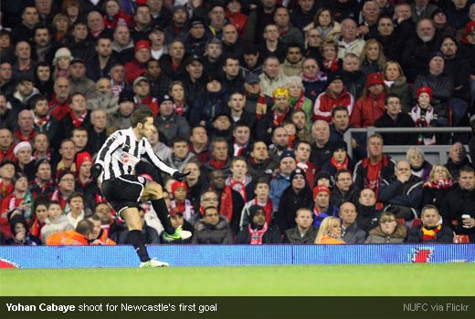 Yohan Cabaye shoot for Newcastle’s first goal