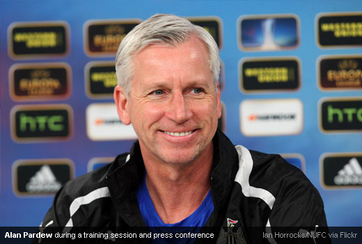 Alan Pardew during a training session and press conference