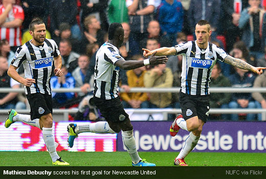 Mathieu Debuchy scores his first goal for Newcastle United