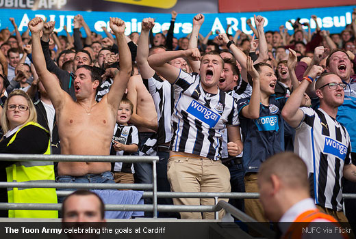 The Toon Army celebrating the goals at Cardiff