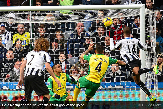 Loic Remy scores Newcastle's first goal of the game