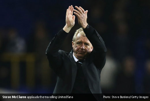 Steve McClaren applauds the travelling United fans